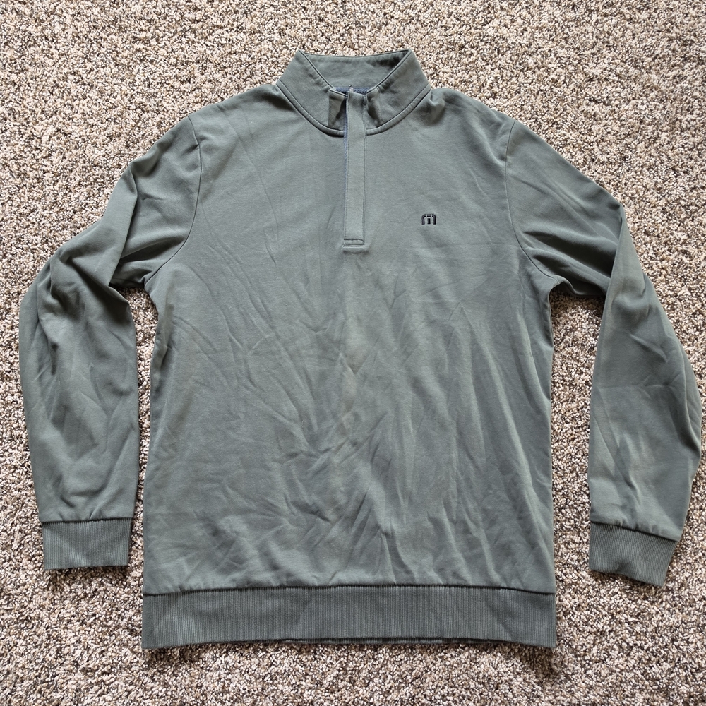 TravisMathew Men's Olive Green Half-Zip Pullover Medium